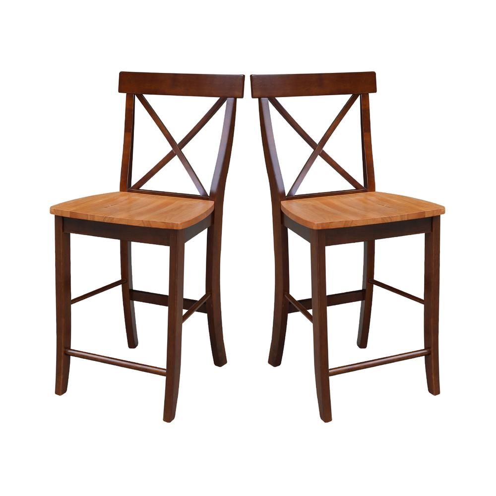 X-Back Counter height Stool - 24" Seat Height, Cinnamon/Espresso. Picture 4