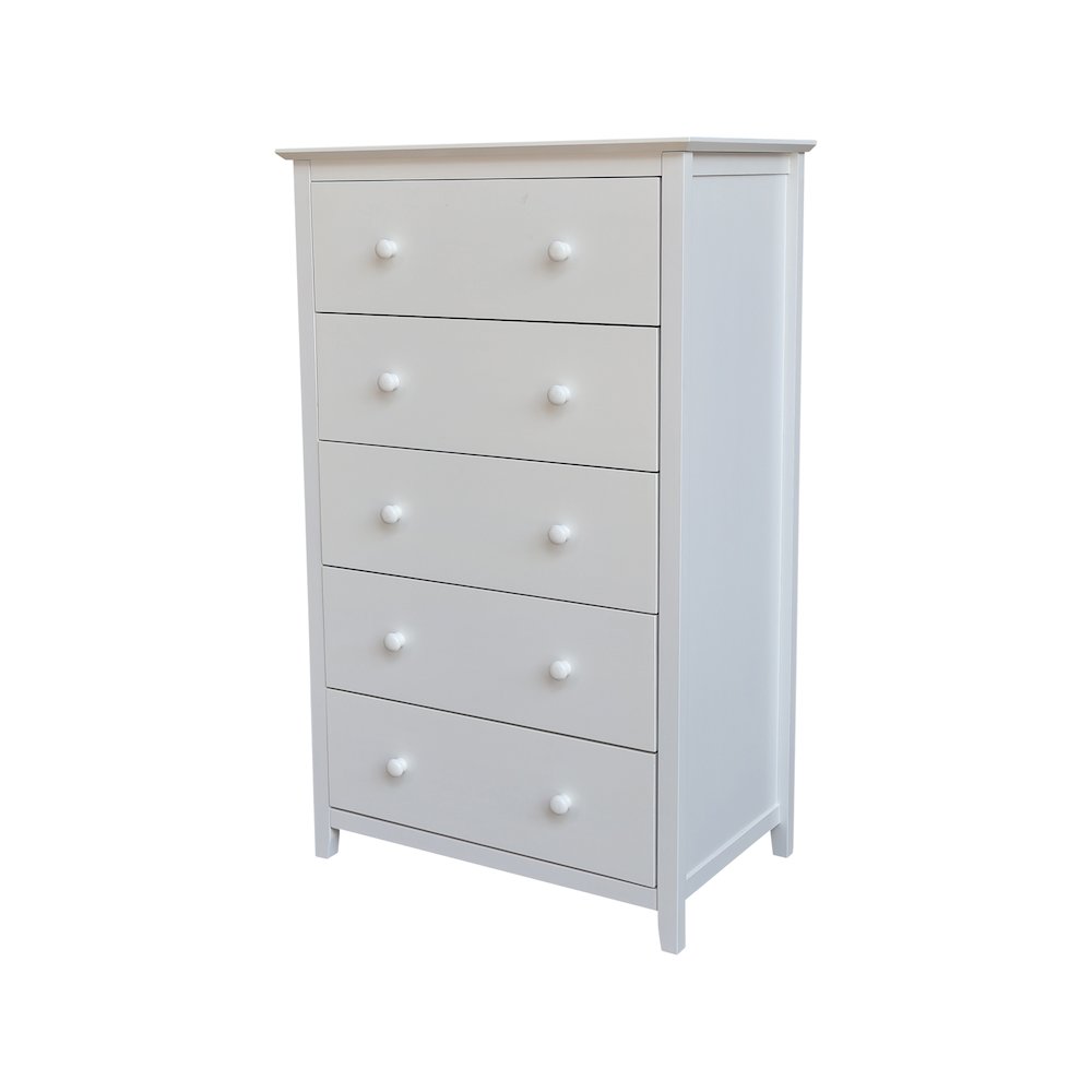 Solid Wood Bedroom Dresser/Chest with 5 Drawers, White. Picture 1