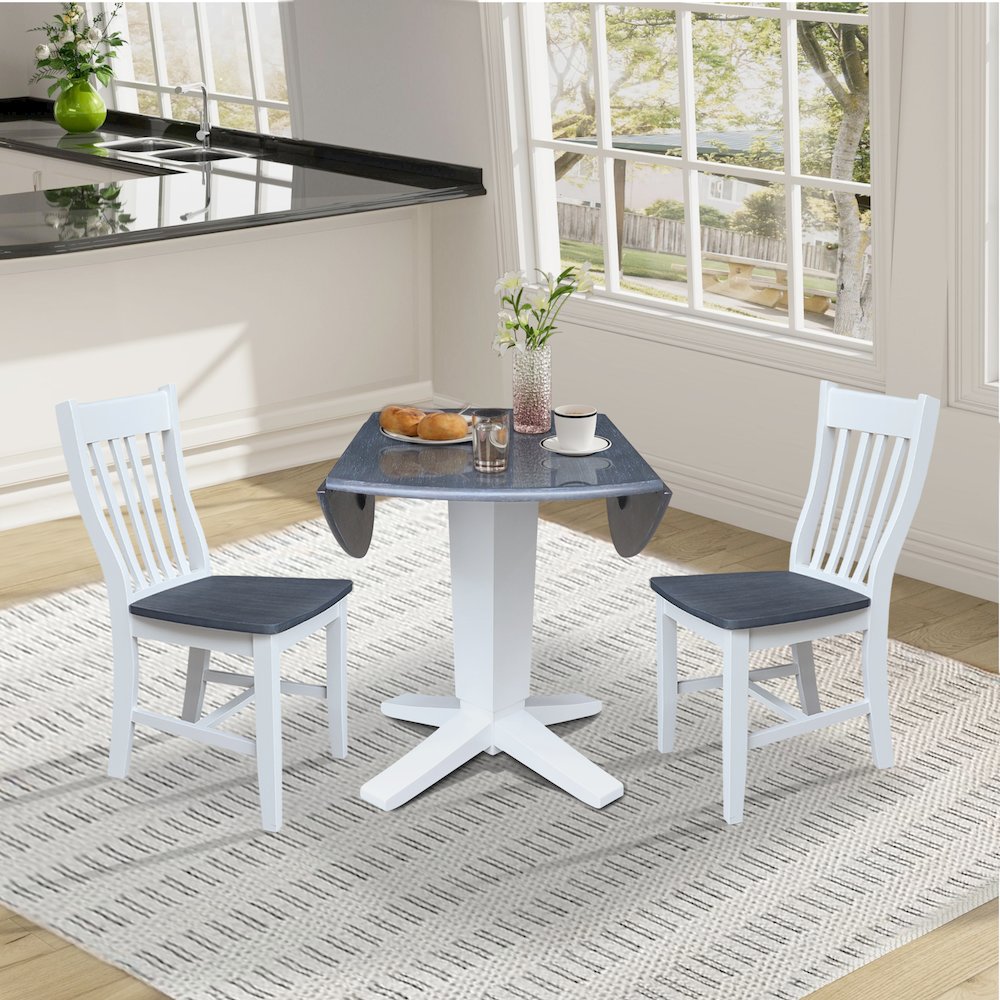 42" Round Drop Leaf Table with Two Dining Chairs. Picture 4