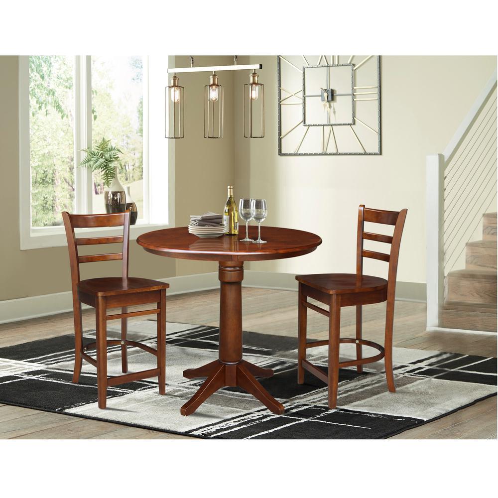 36" Round Pedestal Counter Height Table with 2 Emily Counter Height Stools. Picture 1
