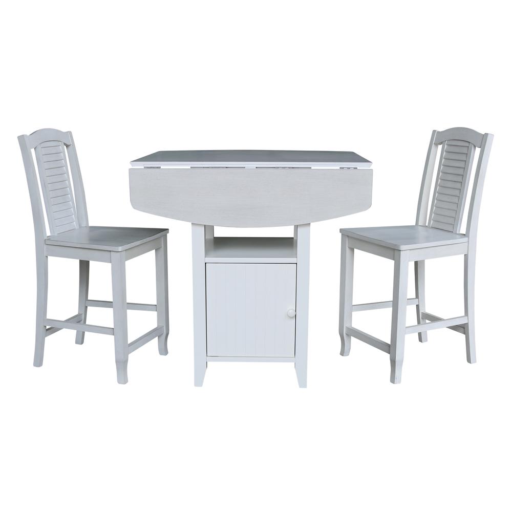 Dual Drop Leaf Bistro Table Counter Height With Storage, 2 Counter Height Stools. Picture 3