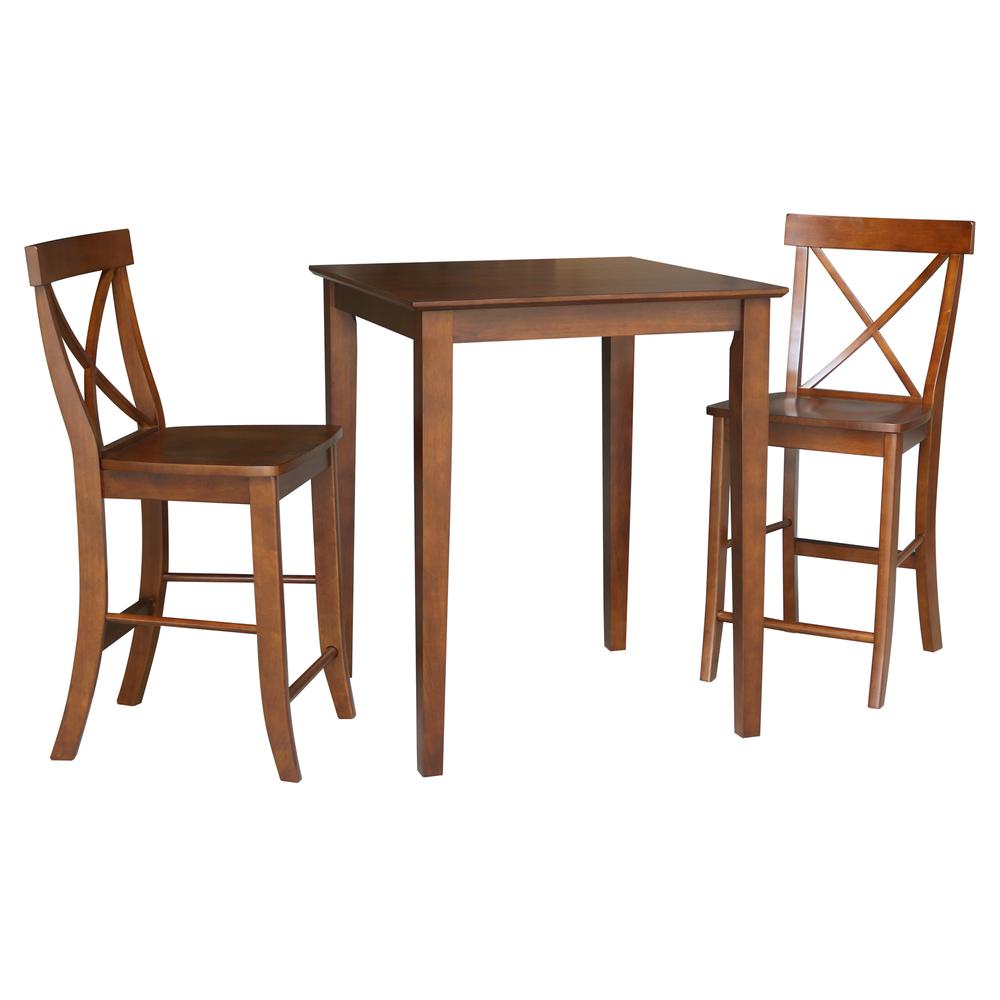 30" x 30" Counter Height Dining Table with 2 X-Back Stools, 24" Seat Height. Picture 2