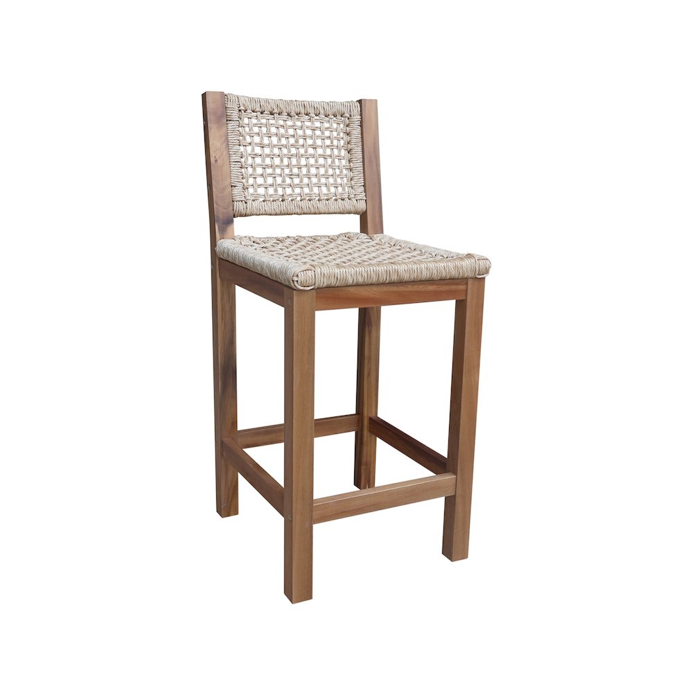 Outdoor Set of Two Stool with Wicker Seats and Back. Picture 3