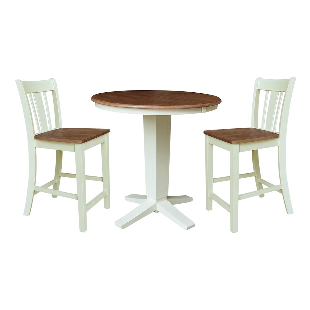 36" Round Extension Table with 2 Counter Height Stools. Picture 1