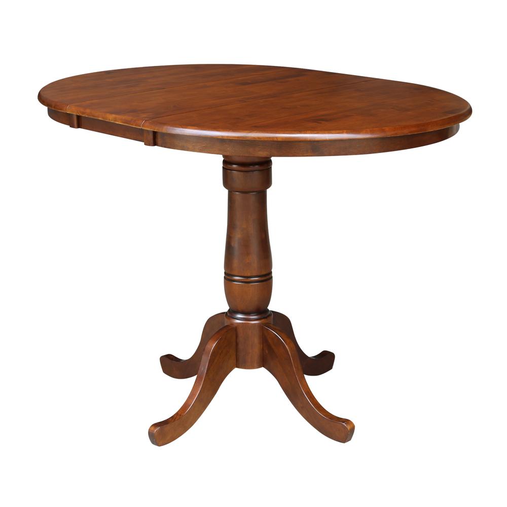36" Round Extension Dining Table with 4 Emily Counter Height Stools - Five Piece Set, Espresso. Picture 3