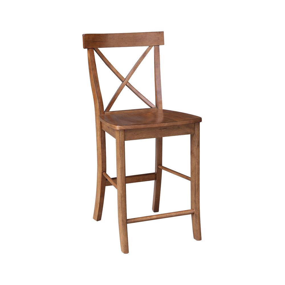 36" Round Pedestal Gathering Height Table with 2 X-Back Counter Height Stools. Picture 4