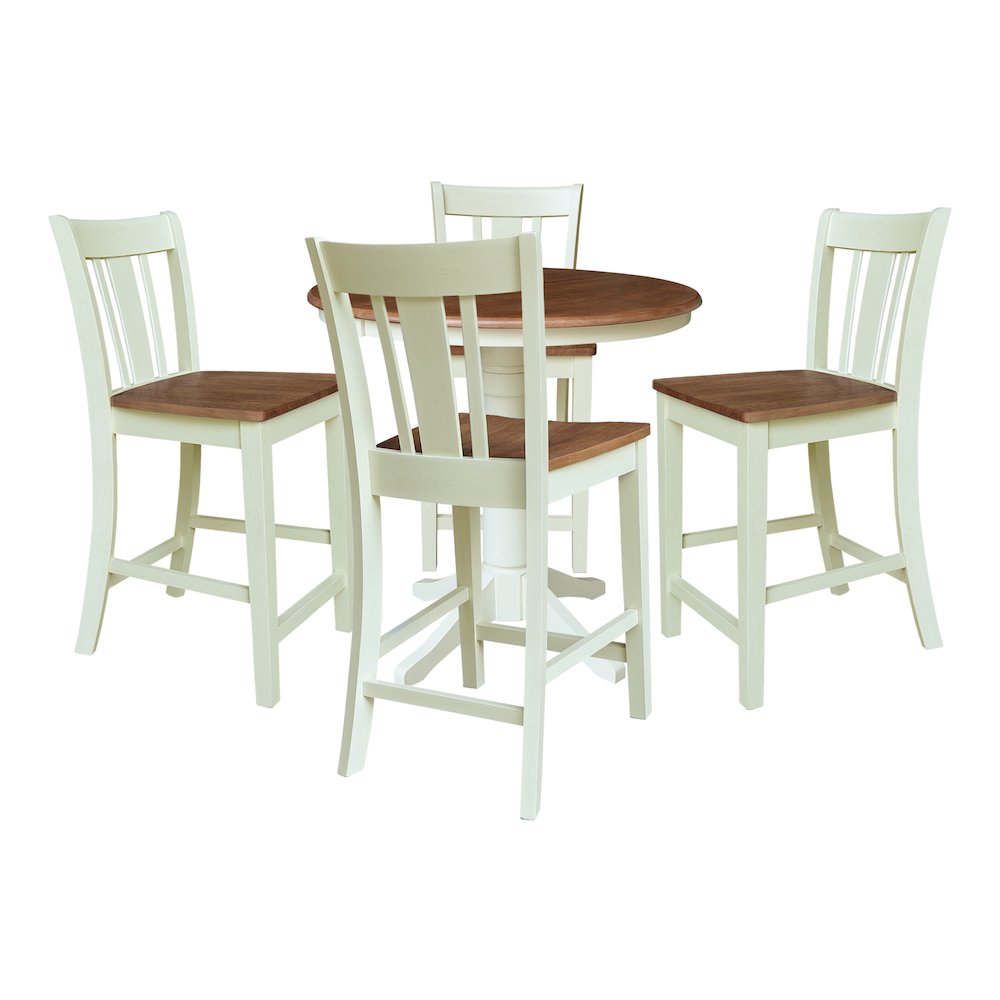 36" Round Extension Table with 4 Counter Height Stools. Picture 1