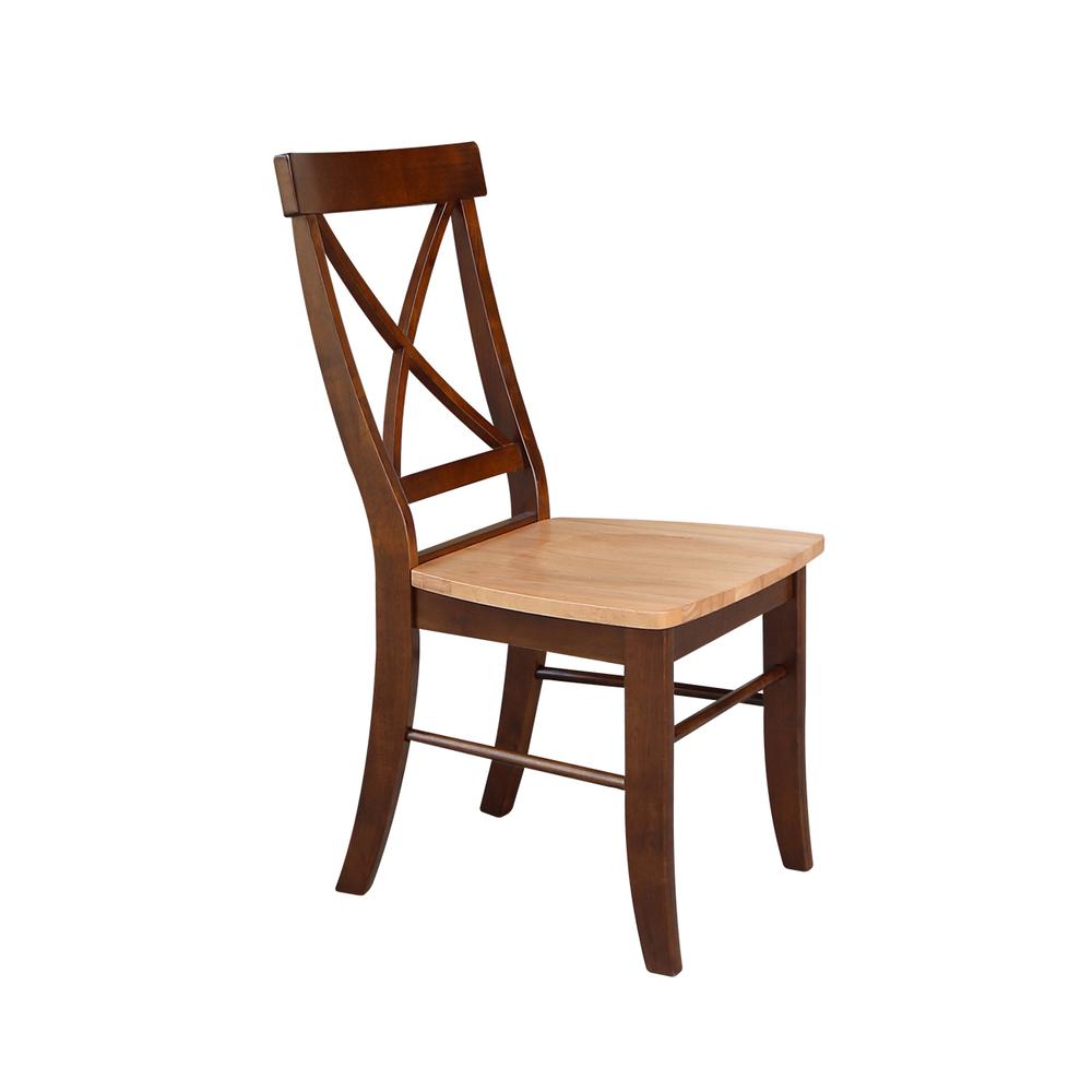 Set of Two X-Back Chairs  with Solid Wood Seats , Cinnamon/Espresso. Picture 4