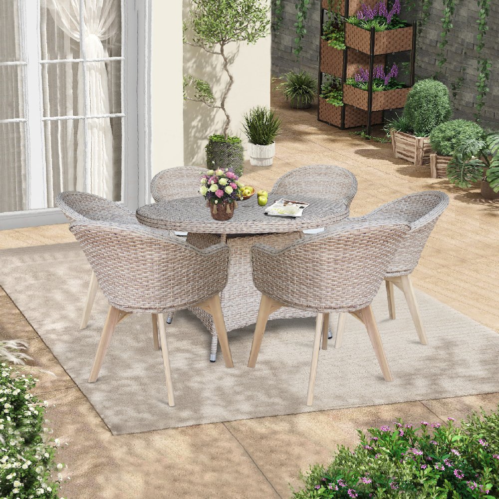 Outdoor 7 Piece Wicker Patio Furniture Set with a Round Table and 6 Chairs. Picture 9