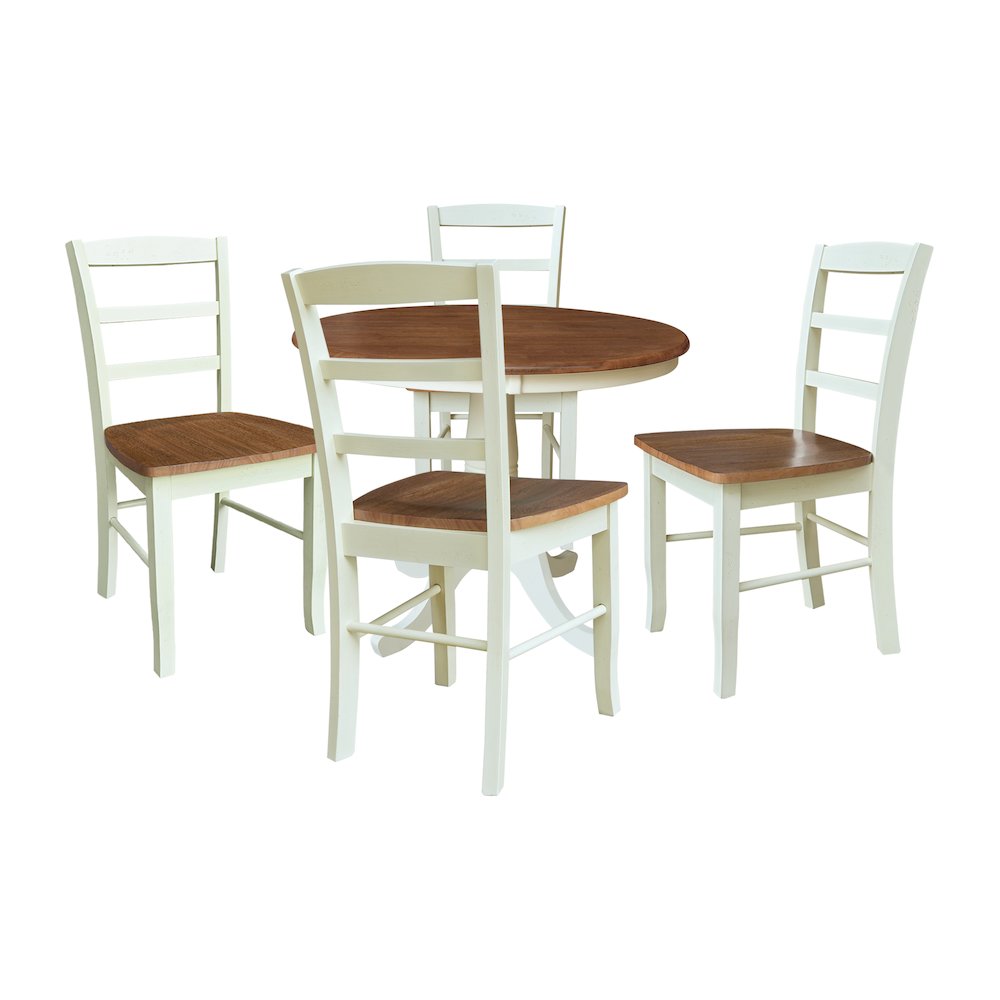 36" Round Pedestal Dining Table with 4 Madrid LadderBack Chairs. Picture 1