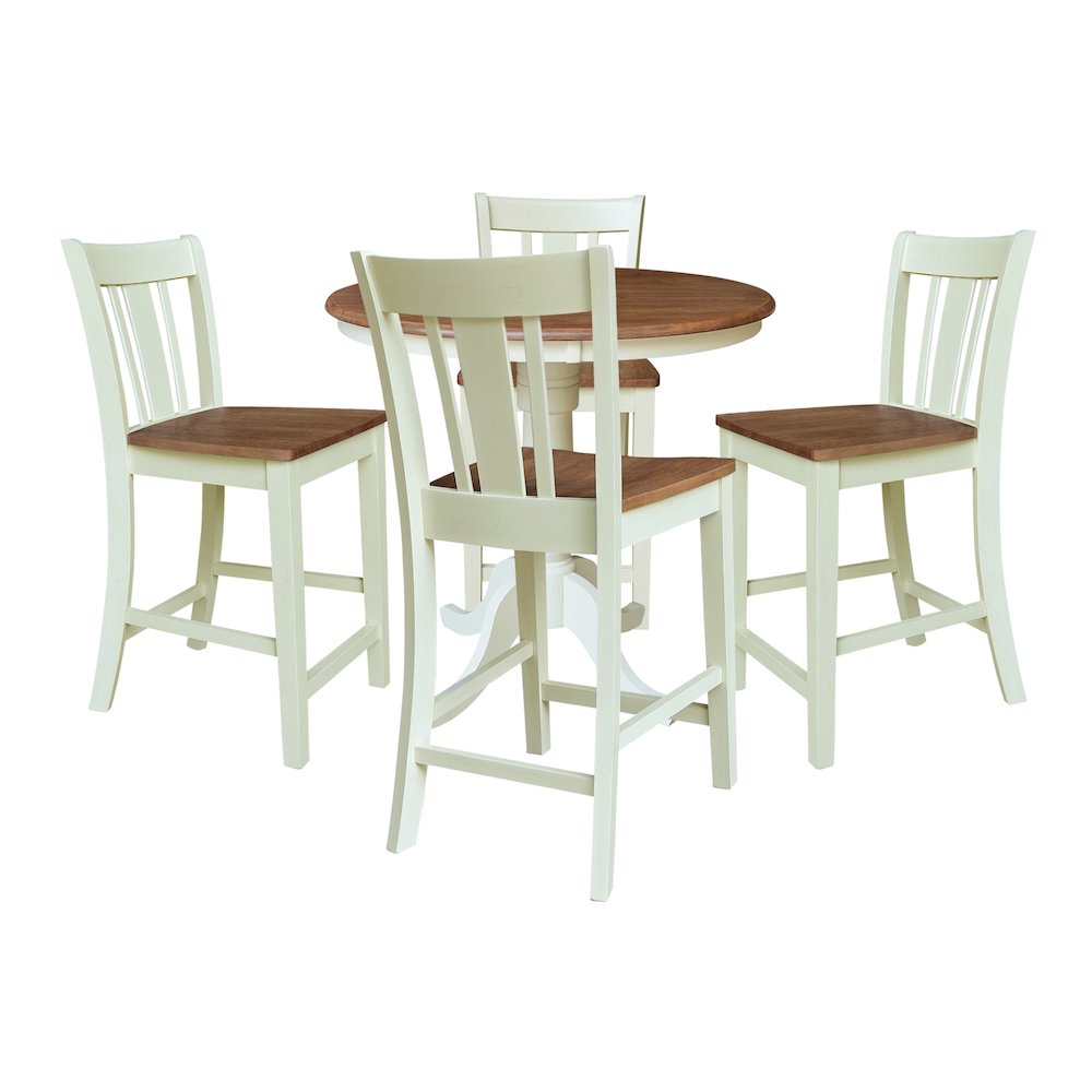 36" Round Pedestal Gathering Height Table with Two Counter Height Stools. Picture 1