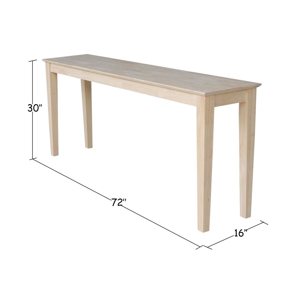 Shaker Console Table - Extended Length-72", Unfinished. Picture 5