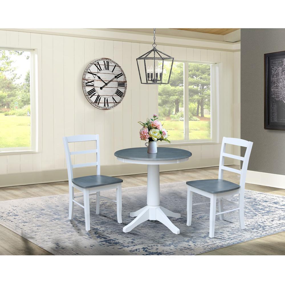 30" Round Pedestal Dining Table with 2 Madrid Ladderback Chairs. Picture 1