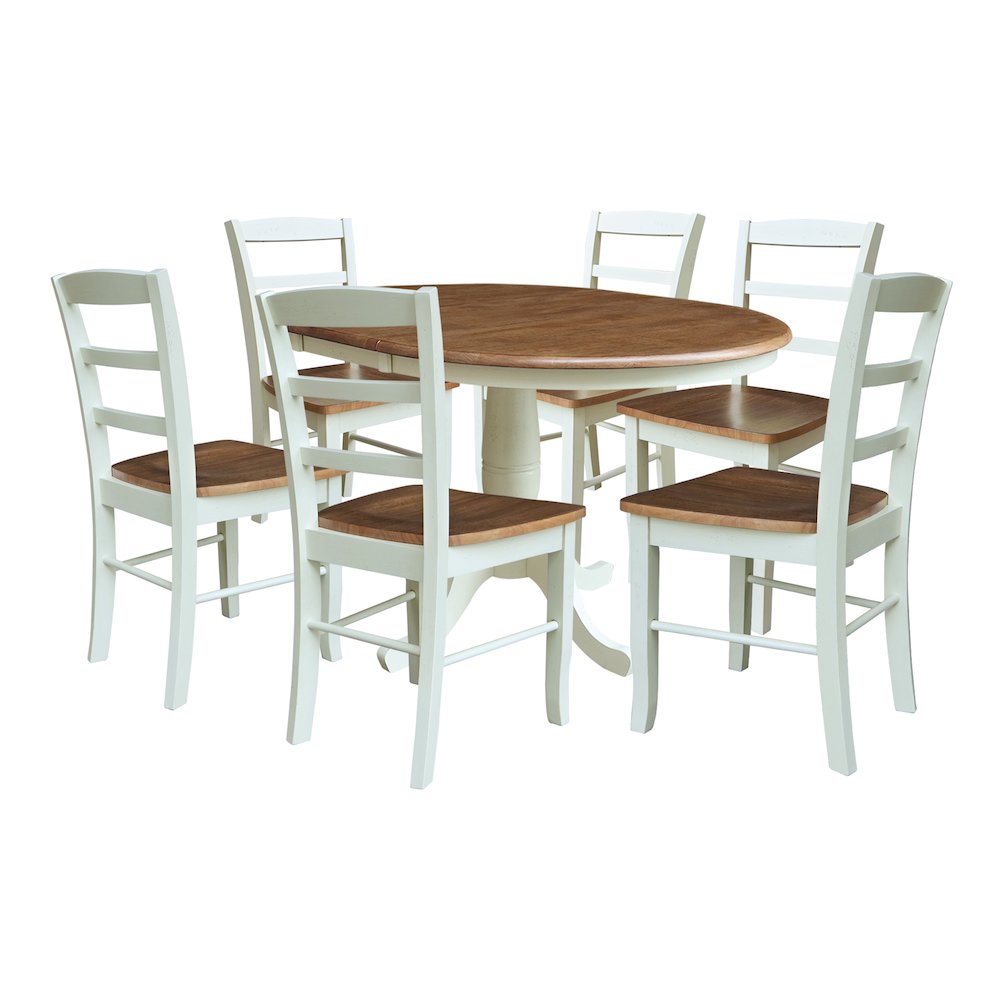 36" Round Extension Dining Table with 6 Madrid LadderBack Dining Chairs. Picture 1