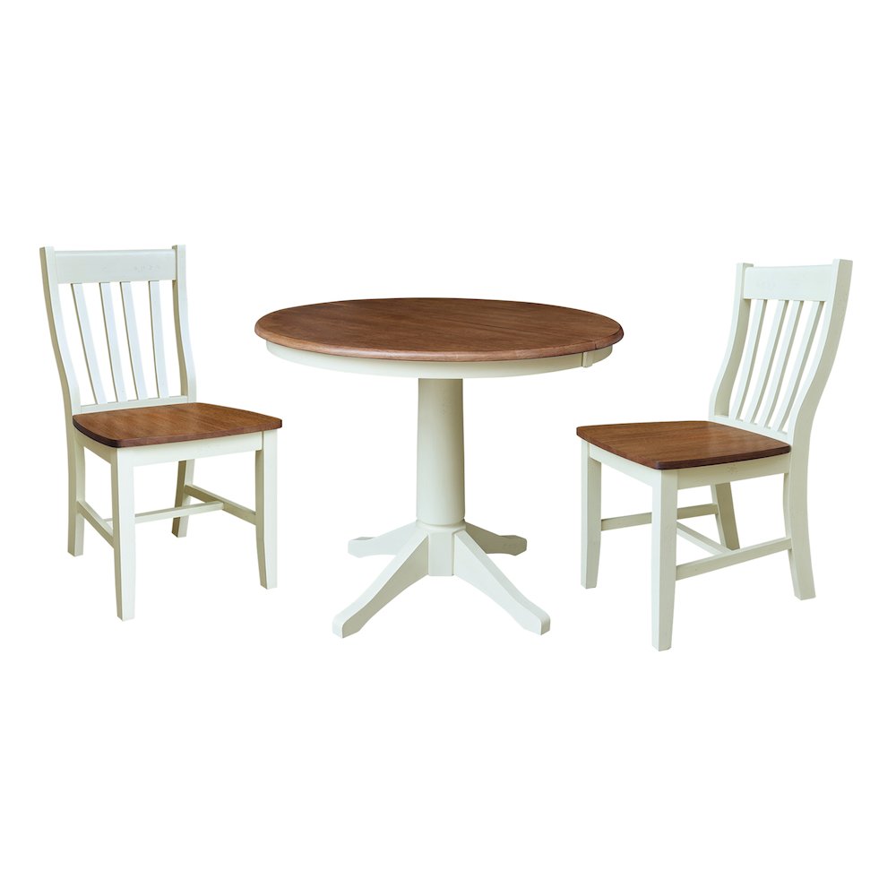 36" Round Extension Dining Table with 2 Cafe Dining Chairs. Picture 1