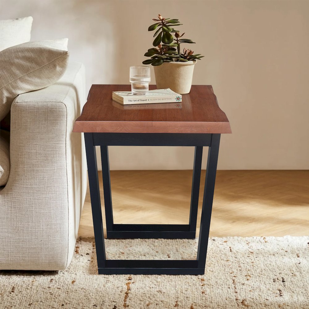 Live Edge Solid Wood End Table, Bourbon Oak/Black. Picture 6