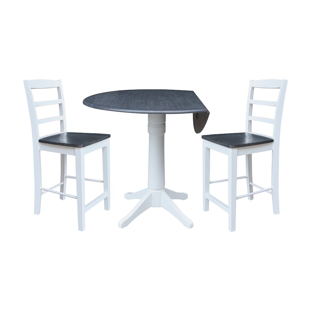 42" Round Top Dual Drop Leaf Pedestal Table with 2 Stools. Picture 2