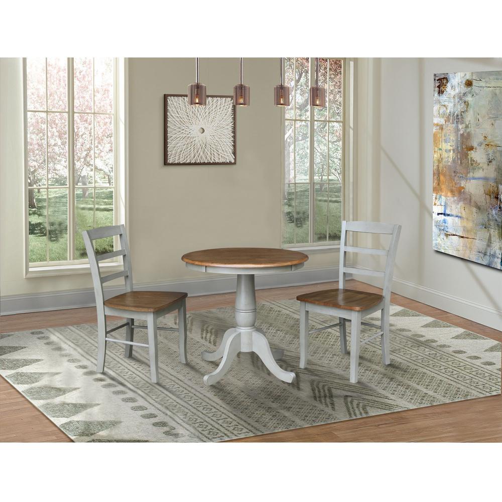 30" Round Top Pedestal Dining Table with 2 Madrid Ladderback Chairs. Picture 1