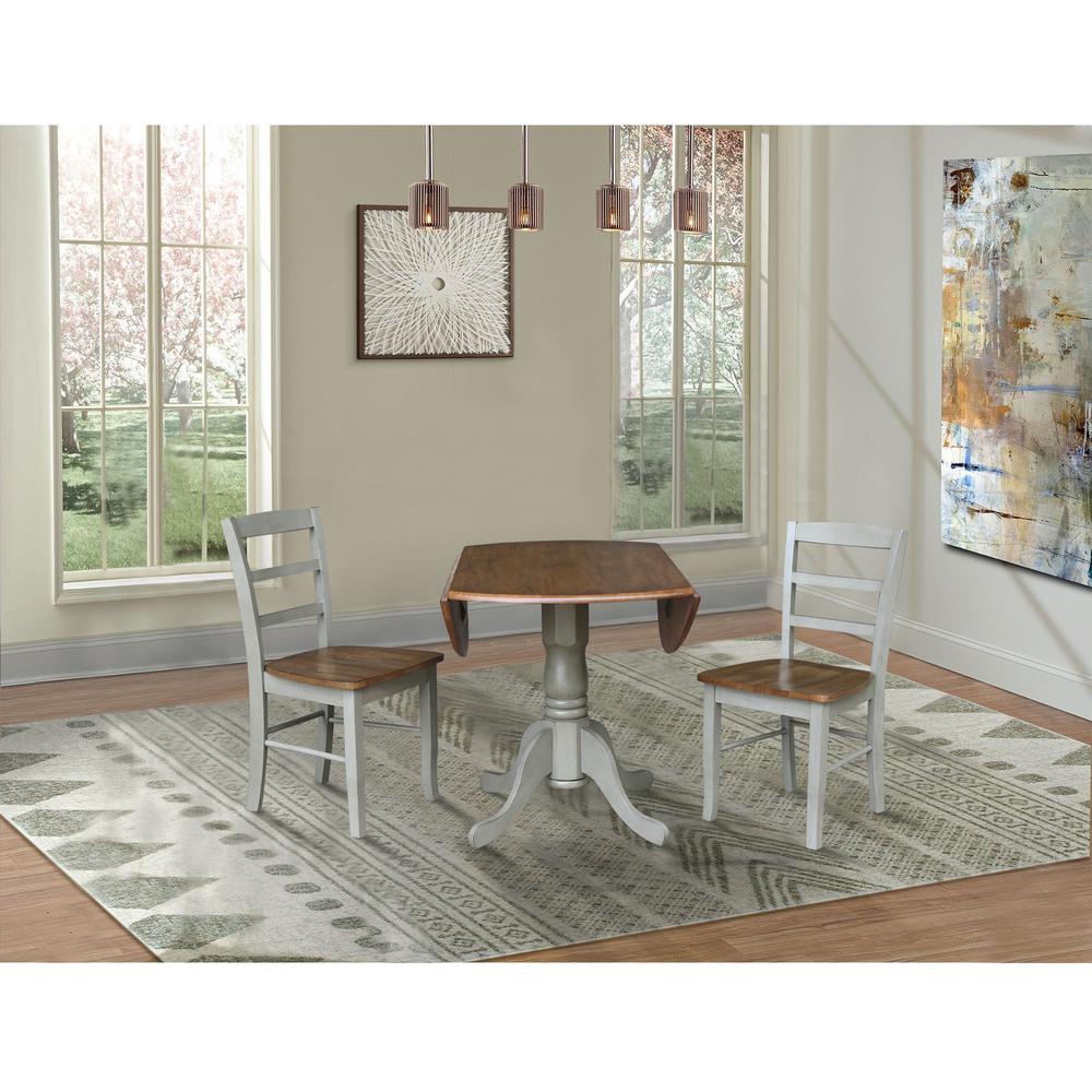42" Dual Drop Leaf Pedestal Dining Table with 2 Madrid Ladderback Chairs. Picture 6