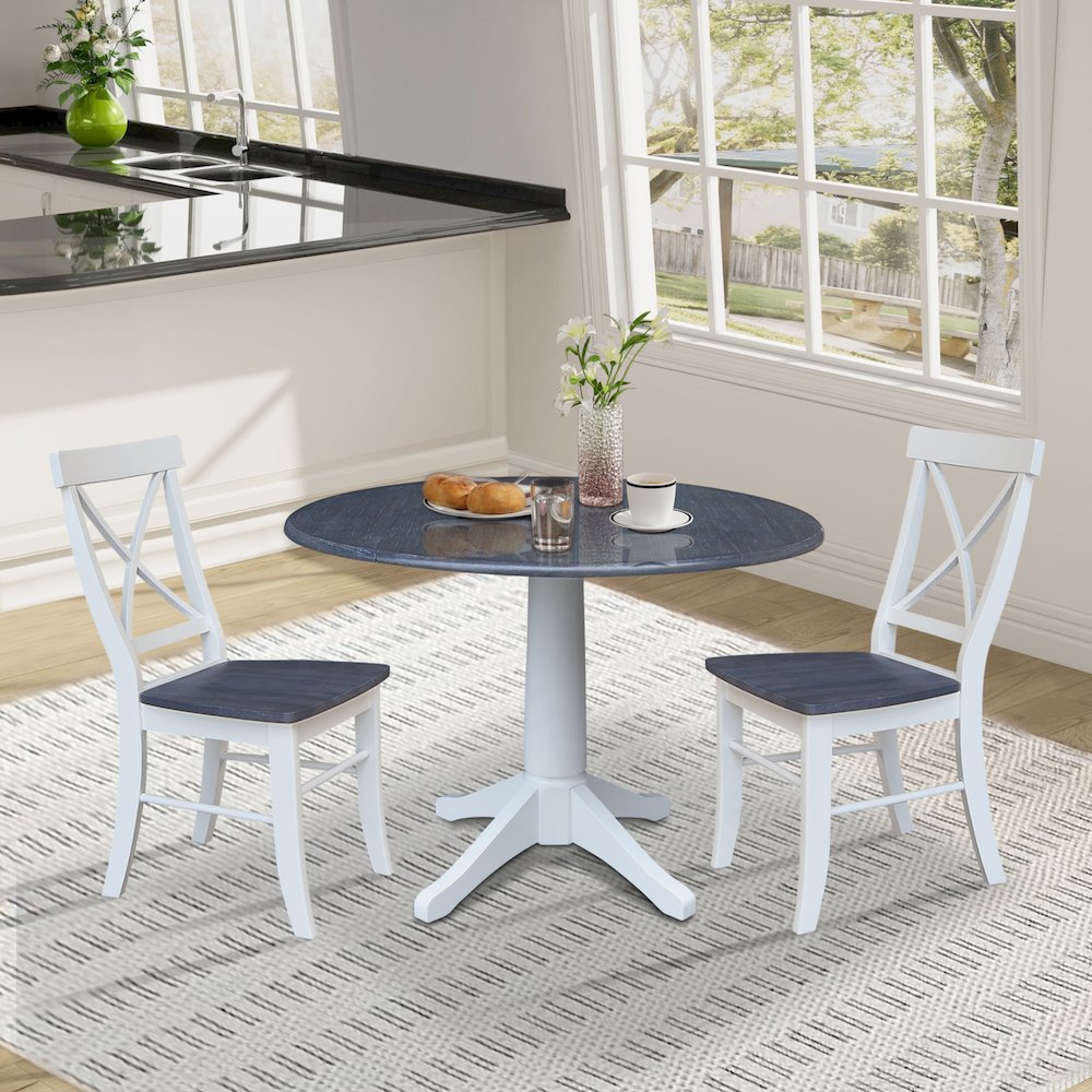 42" Round Top Dual Drop Leaf Pedestal Table with 2 Dining Chairs. Picture 6