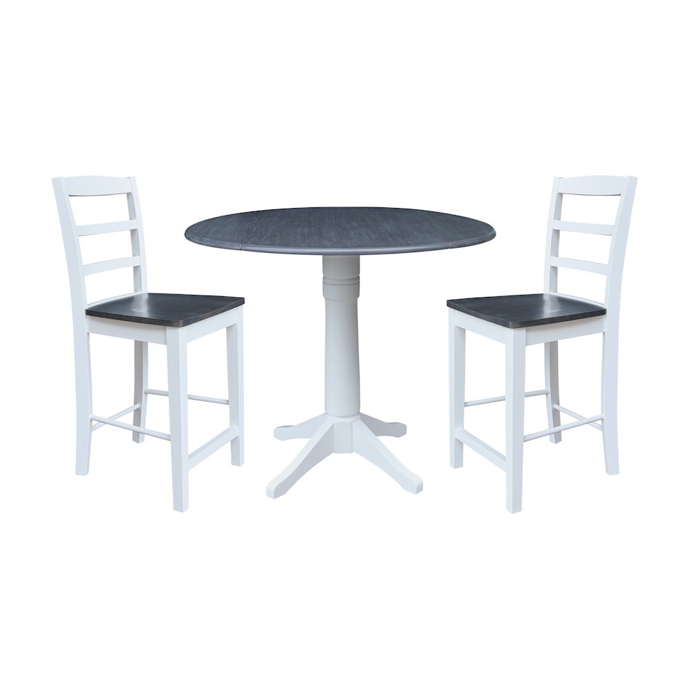 42" Round Top Dual Drop Leaf Pedestal Table with 2 Stools. Picture 1