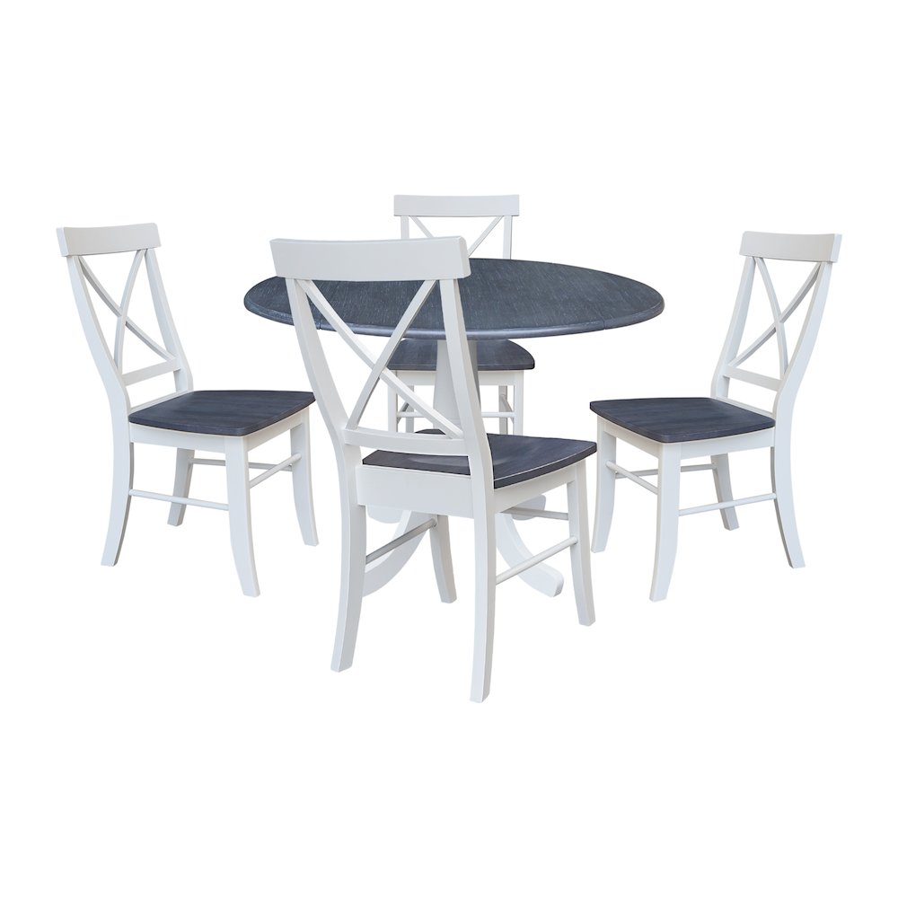 42" Round Top Dual Drop Leaf Pedestal Table with 4 Dining Chairs. Picture 1
