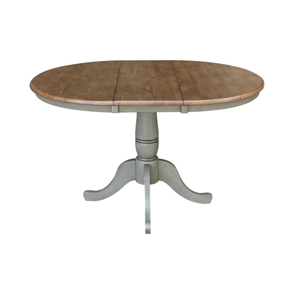 36" Round Extension Dining Table with 4 Madrid Ladderback Chairs - 5 Piece Dining Set, Distressed Hickory/Stone. Picture 3