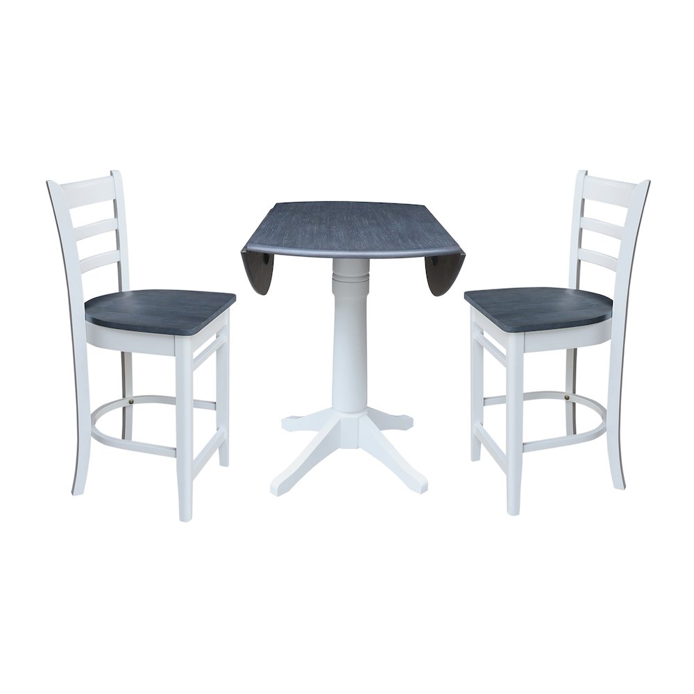42" Round Top Dual Drop Leaf Pedestal Table with 2 Stools. Picture 3