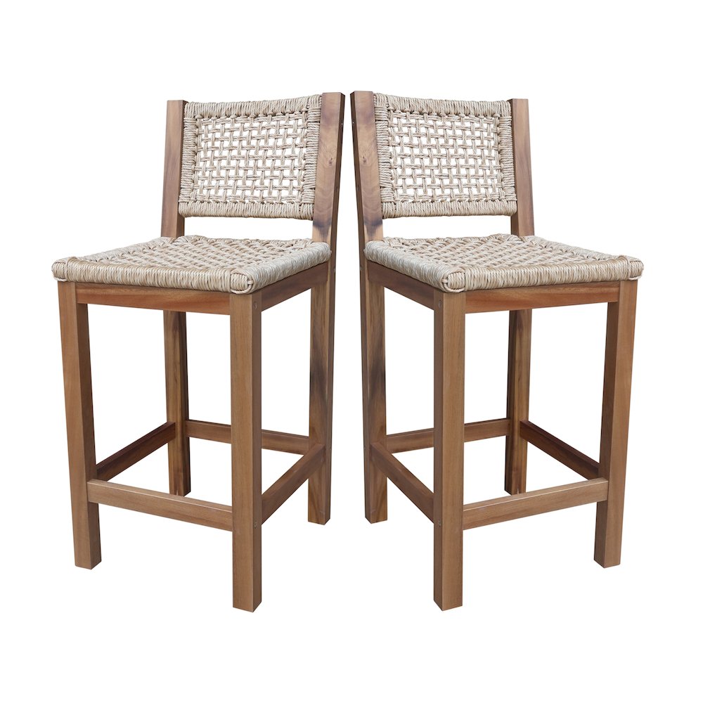 Outdoor Set of Two Stool with Wicker Seats and Back. Picture 6
