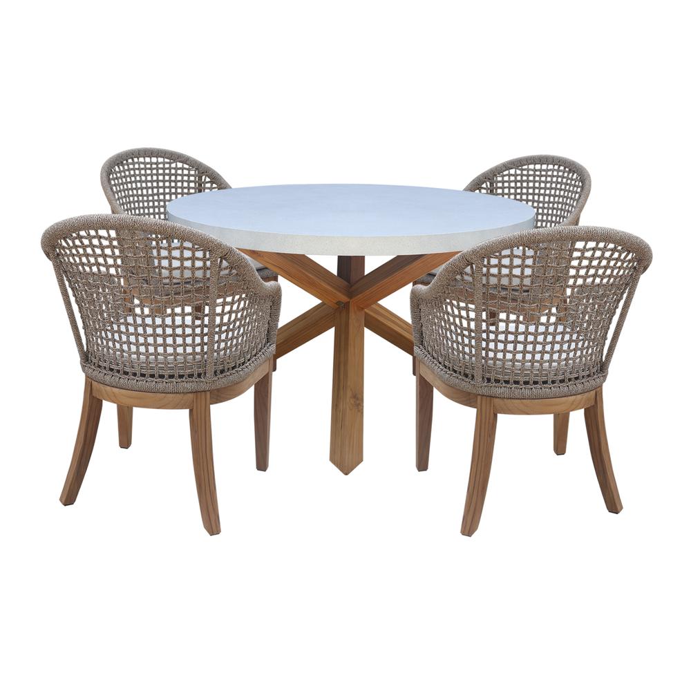 Outdoor 5 Piece Teak Patio Furniture Set with a Round Table and 4 Chairs. Picture 1
