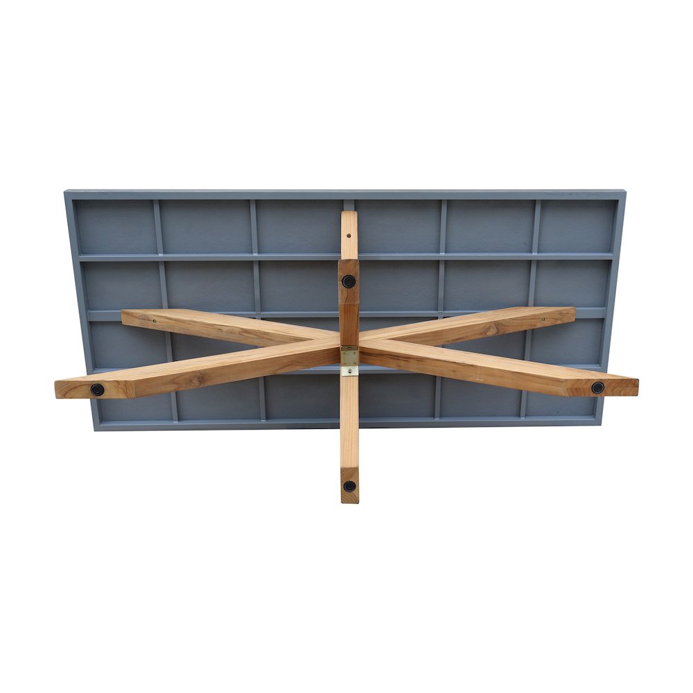 Outdoor Teak Patio Dining Table with Polystone Top, Natural/Gray. Picture 4