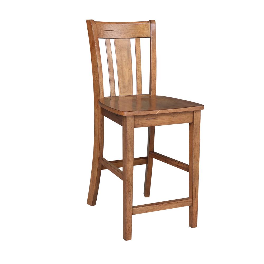 36" Round Pedestal Gathering Height Table with 2 San Remo Counter Height Stools. Picture 4