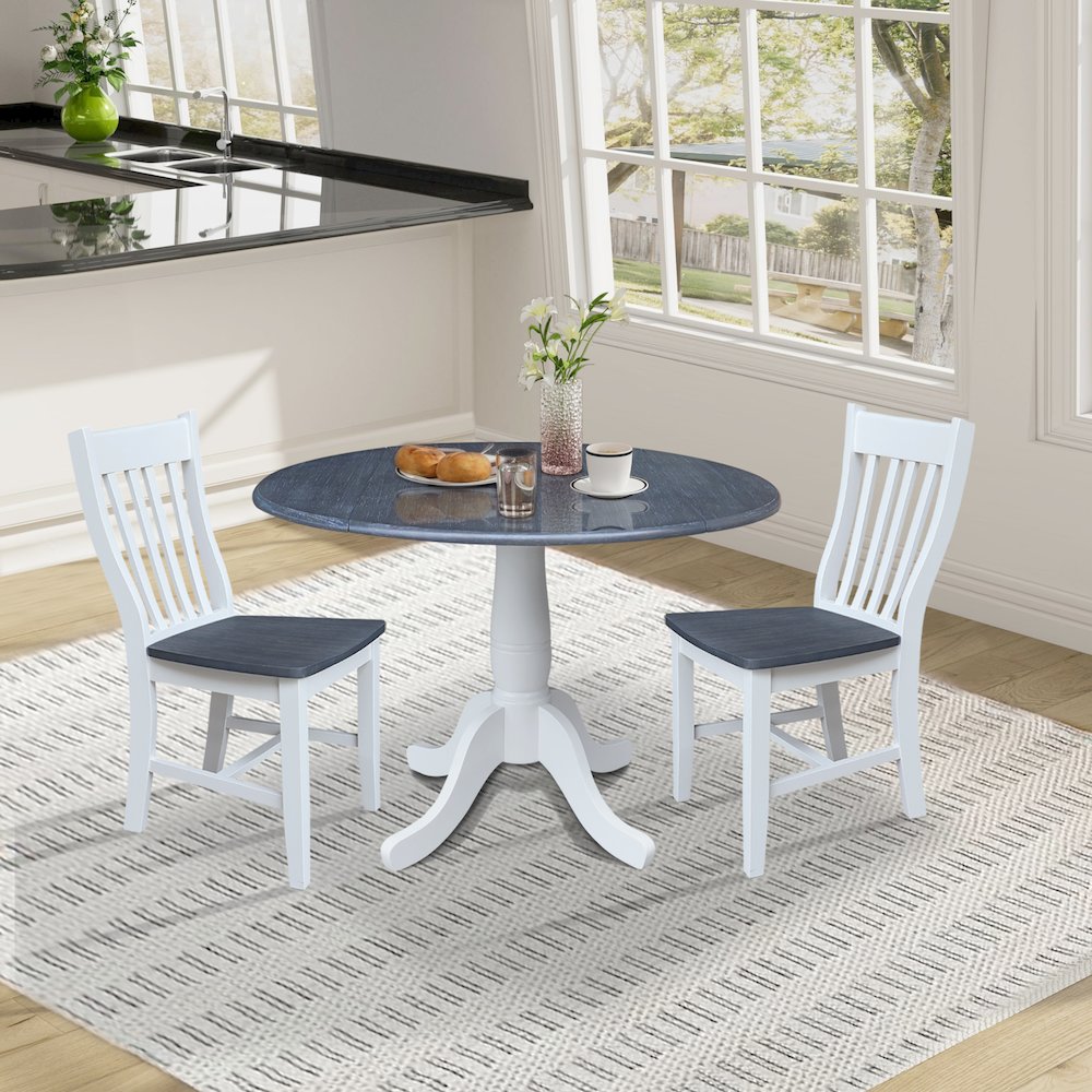 42" Round Top Dual Drop Leaf Pedestal Table with 2 Dining Chairs. Picture 5