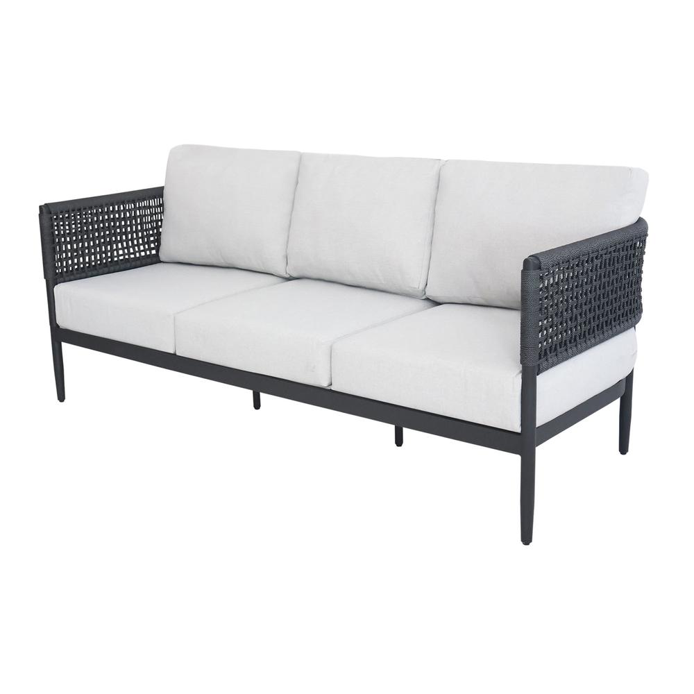 Outdoor Woven Abaca Rope 3 Seater Patio Sofa with Cushions. Picture 1