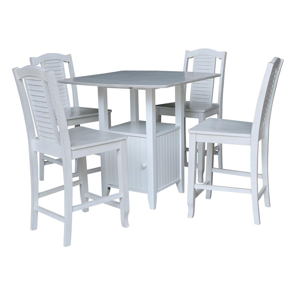 Dual Drop Leaf Bistro Table Counter Height with Storage 4 Counter Height Stools. Picture 1