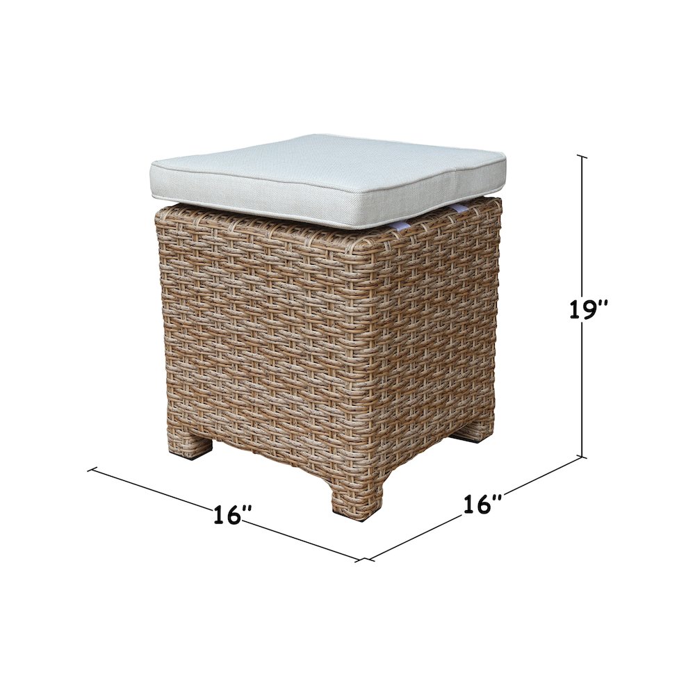Outdoor Set of Two Wicker Stools with Cushions, Natural. Picture 6