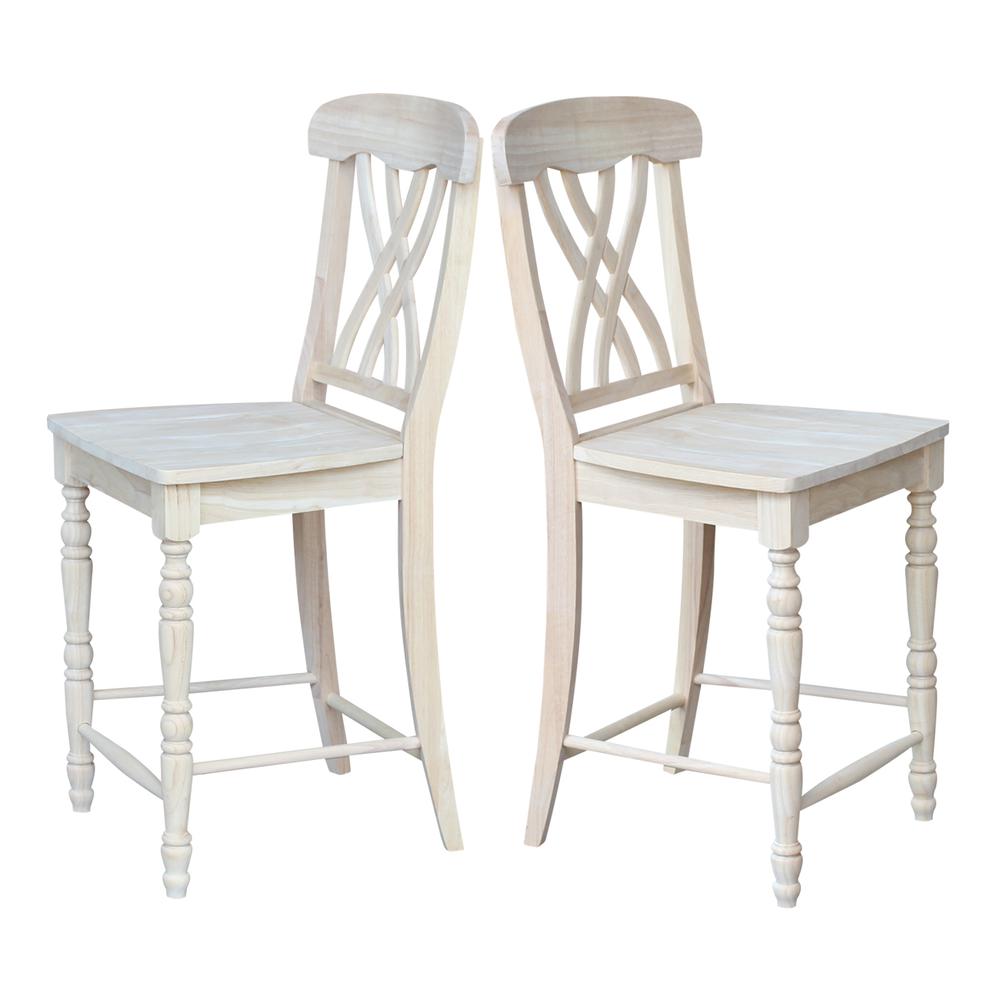 Lattice Counter height Stool - 24" Seat Height, Unfinished. Picture 6
