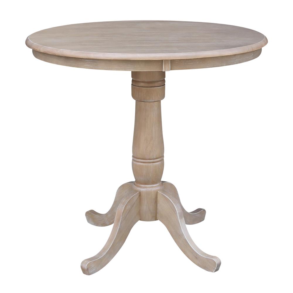 36" Round Pedestal Gathering Height Table with 2 Emily Counter Height Stools. Picture 3