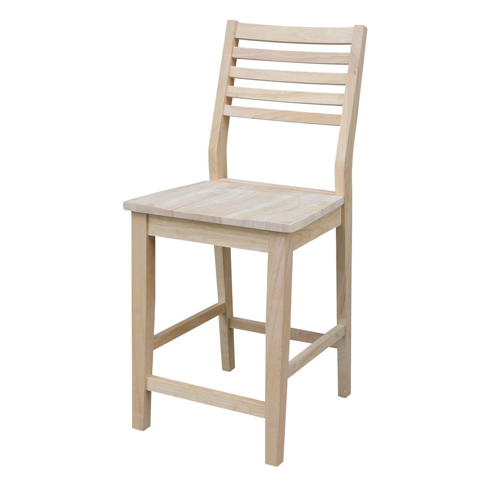Aspen Counter height Slat Stool - 24" Seat Height, Unfinished. Picture 1