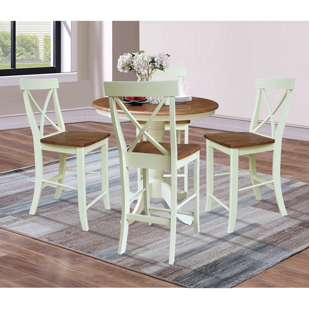 36" Round Extension Dining Table with 4 Counter Height Stools. Picture 4