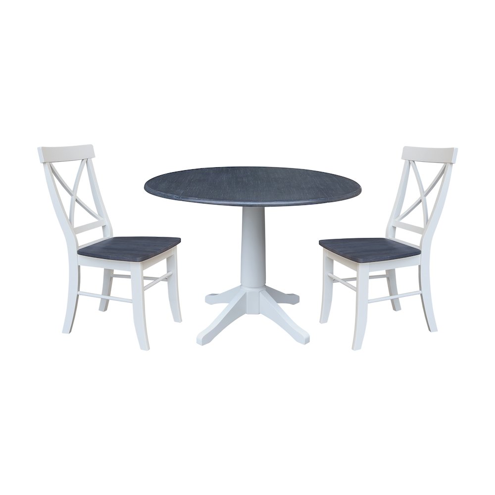 42" Round Top Dual Drop Leaf Pedestal Table with 2 Dining Chairs. Picture 1