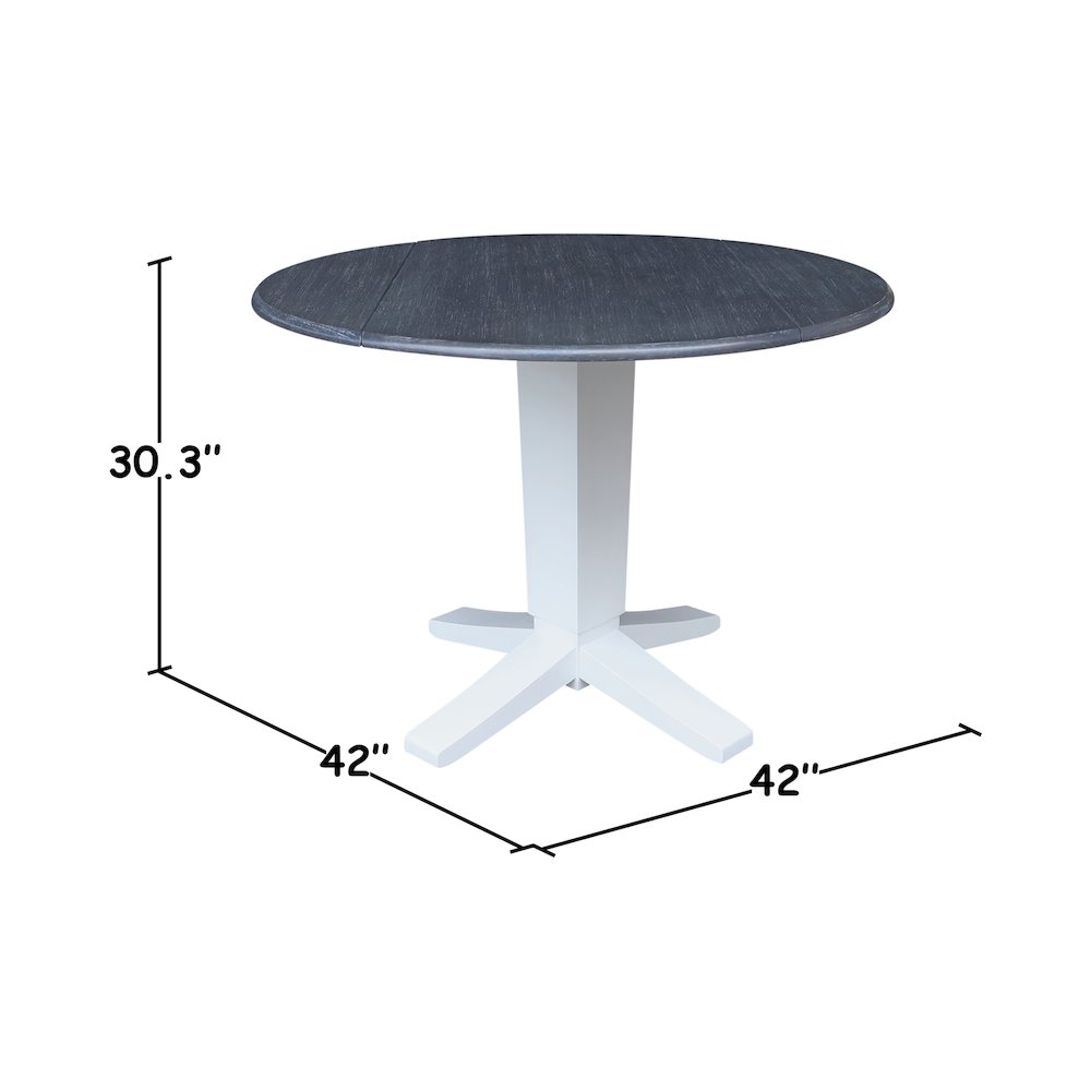 42" Solid Wood Round Dual Drop Leaf Dining Pedestal Table - 30.3"High. Picture 9