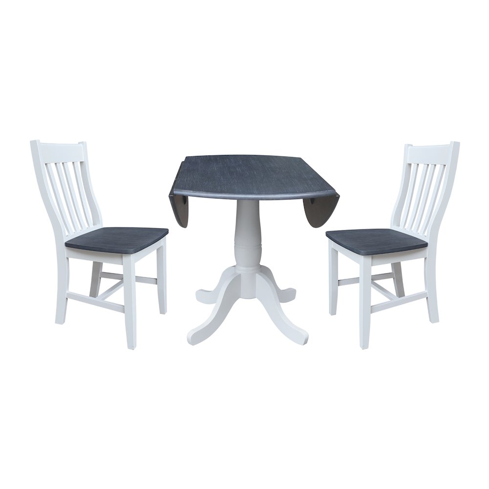 42" Round Top Dual Drop Leaf Pedestal Table with 2 Dining Chairs. Picture 3