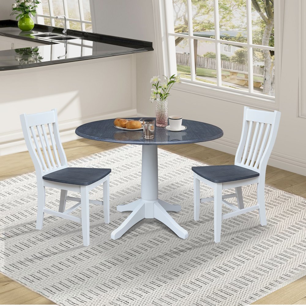 42" Round Top Dual Drop Leaf Pedestal Table with 2 Dining Chairs. Picture 6