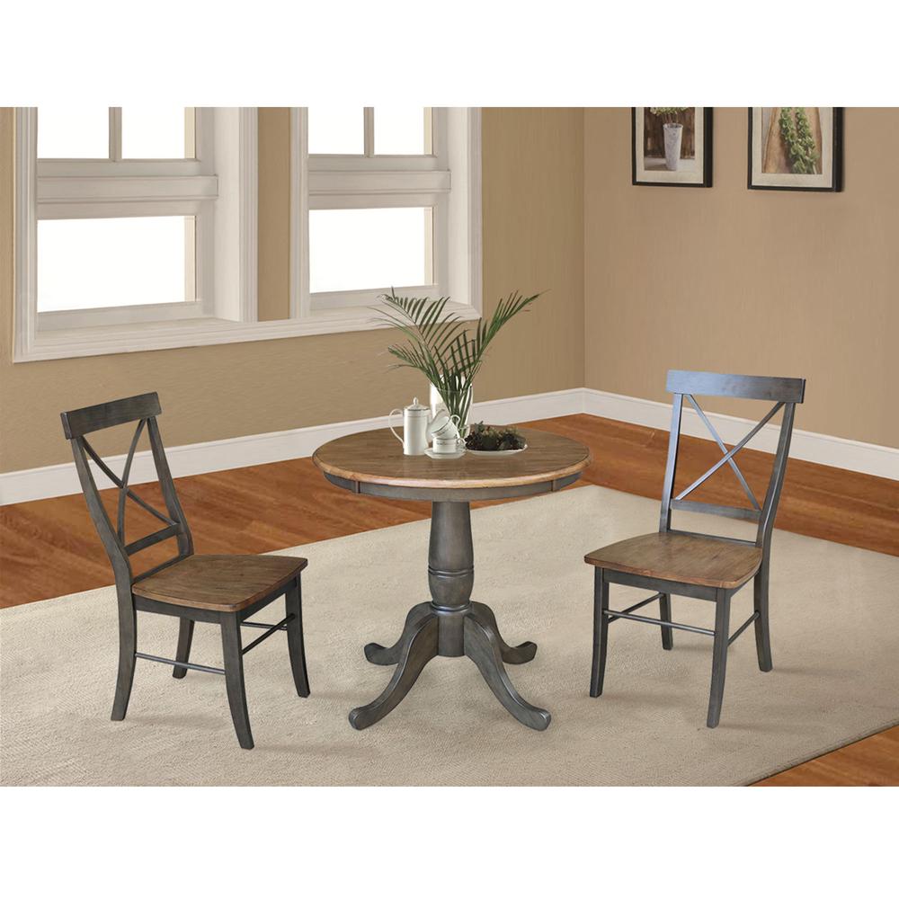 30" Round Top Pedestal Table With 2 X-Back Chairs - 3 Piece Set. Picture 2