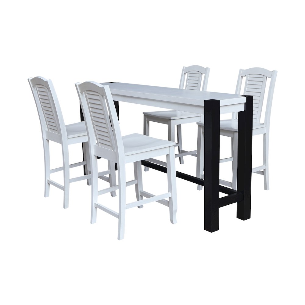 Solid Wood Tall Accent Table with 4 Counter Height Stools. Picture 1