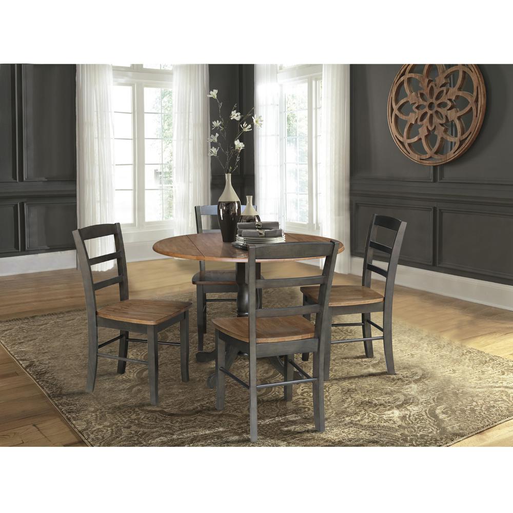 42" Dual Drop Leaf Pedestal Dining Table with 4 Madrid Ladderback Chairs. Picture 1