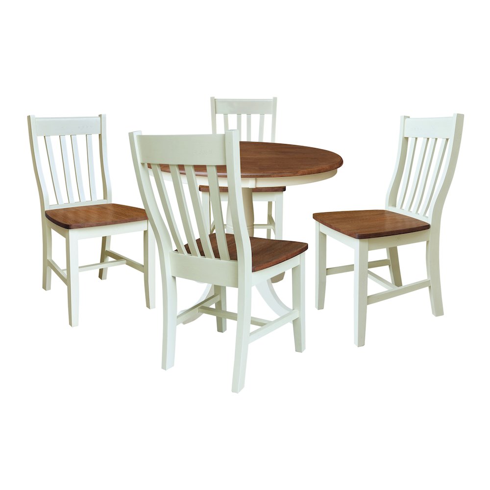 36" Solid Wood Round Top Pedestal Dining Table with 4 Dining Chairs. Picture 1