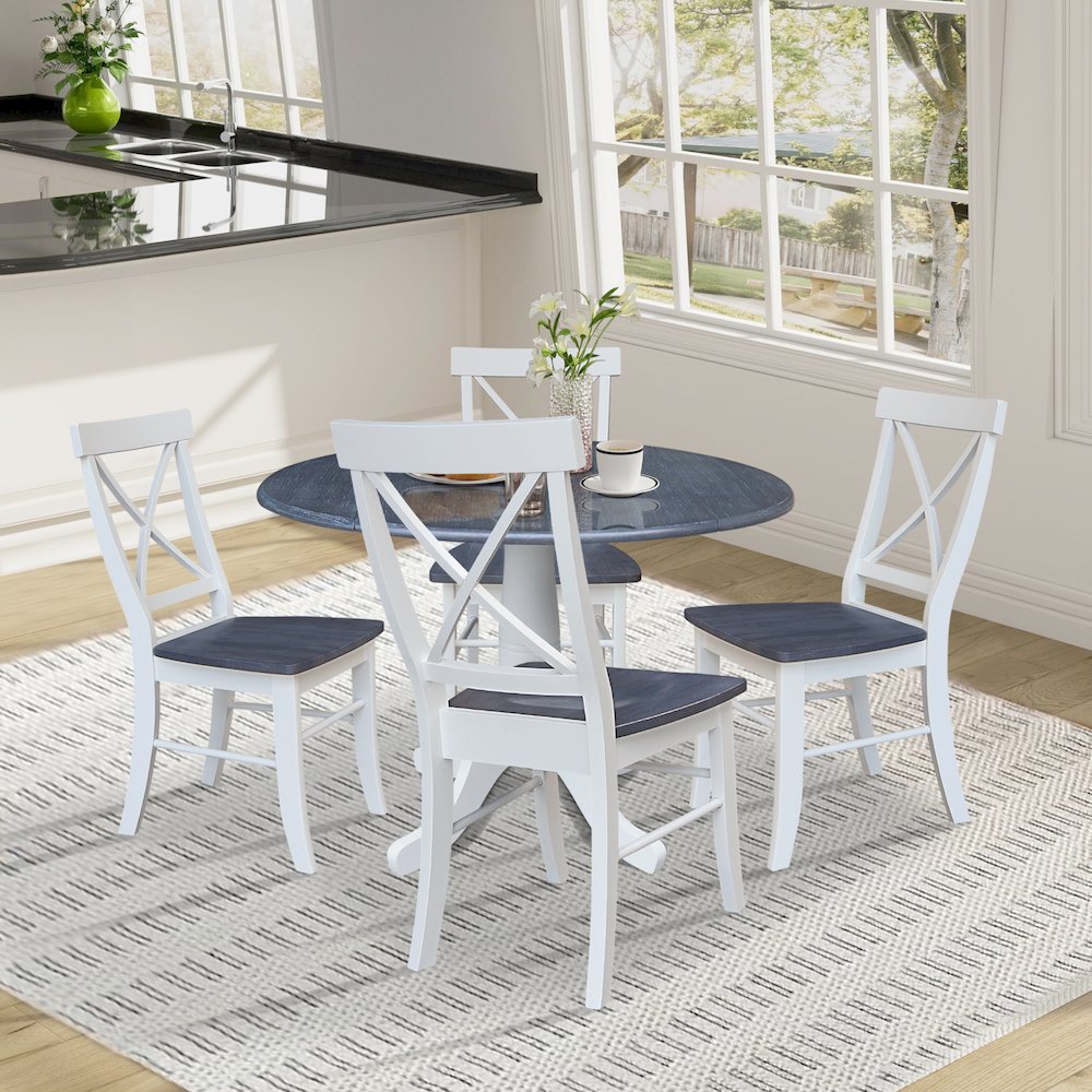 42" Round Top Dual Drop Leaf Pedestal Table with 4 Dining Chairs. Picture 4
