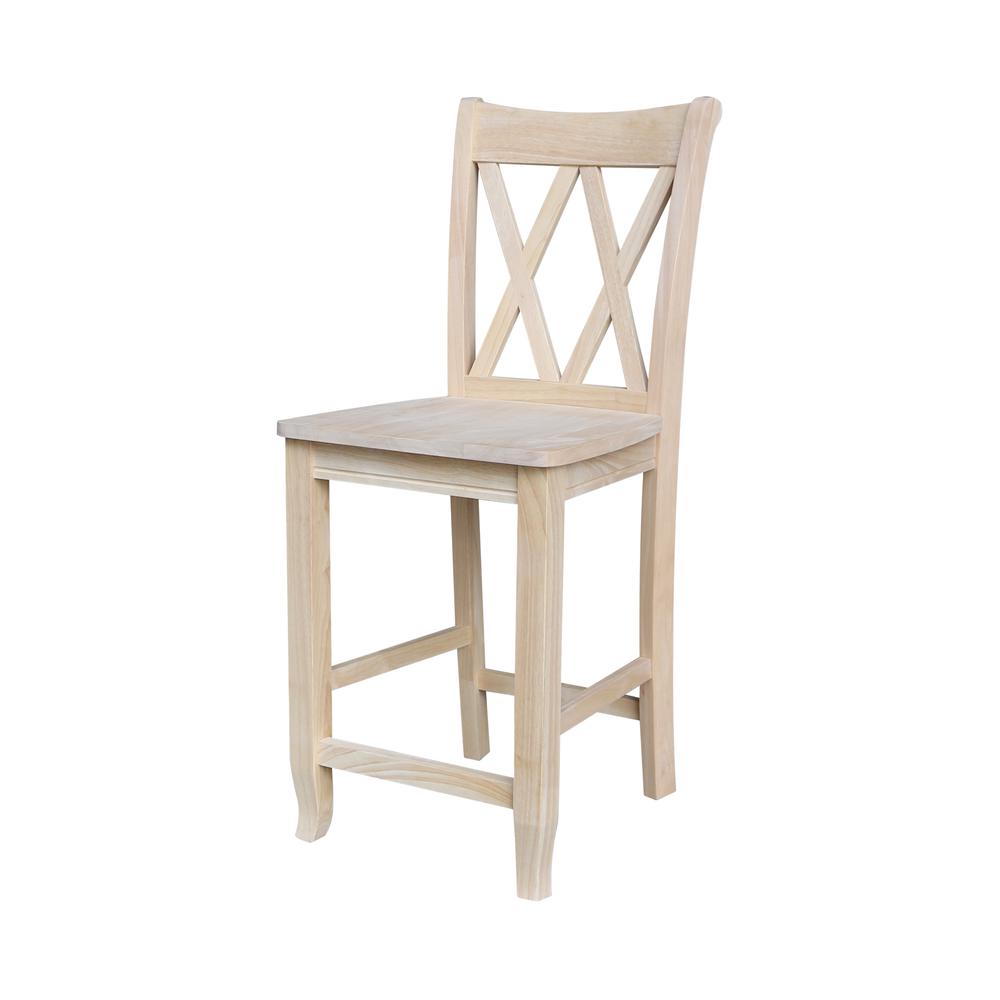 Double X-Back Counter height Stool - 24" Seat Height , Unfinished. Picture 1